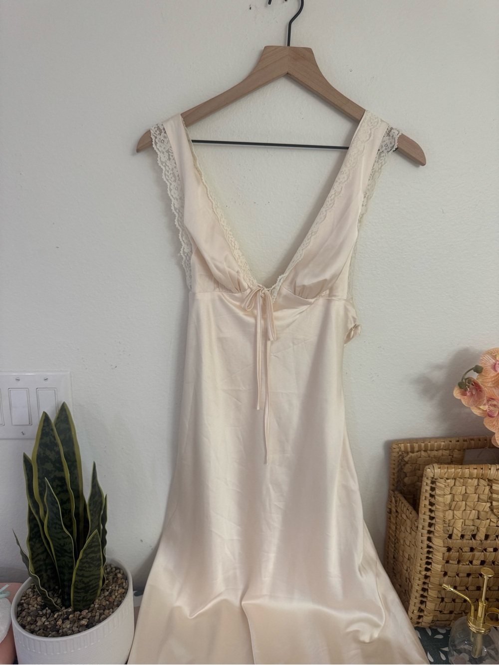 Vine tree off white satin dress